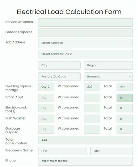 load calculation template